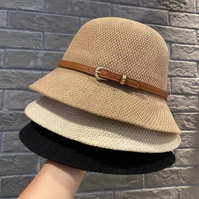 Chapéu estilo Bucket de palha feminino adulto